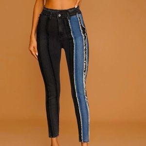 Two tone denim skinny jeans